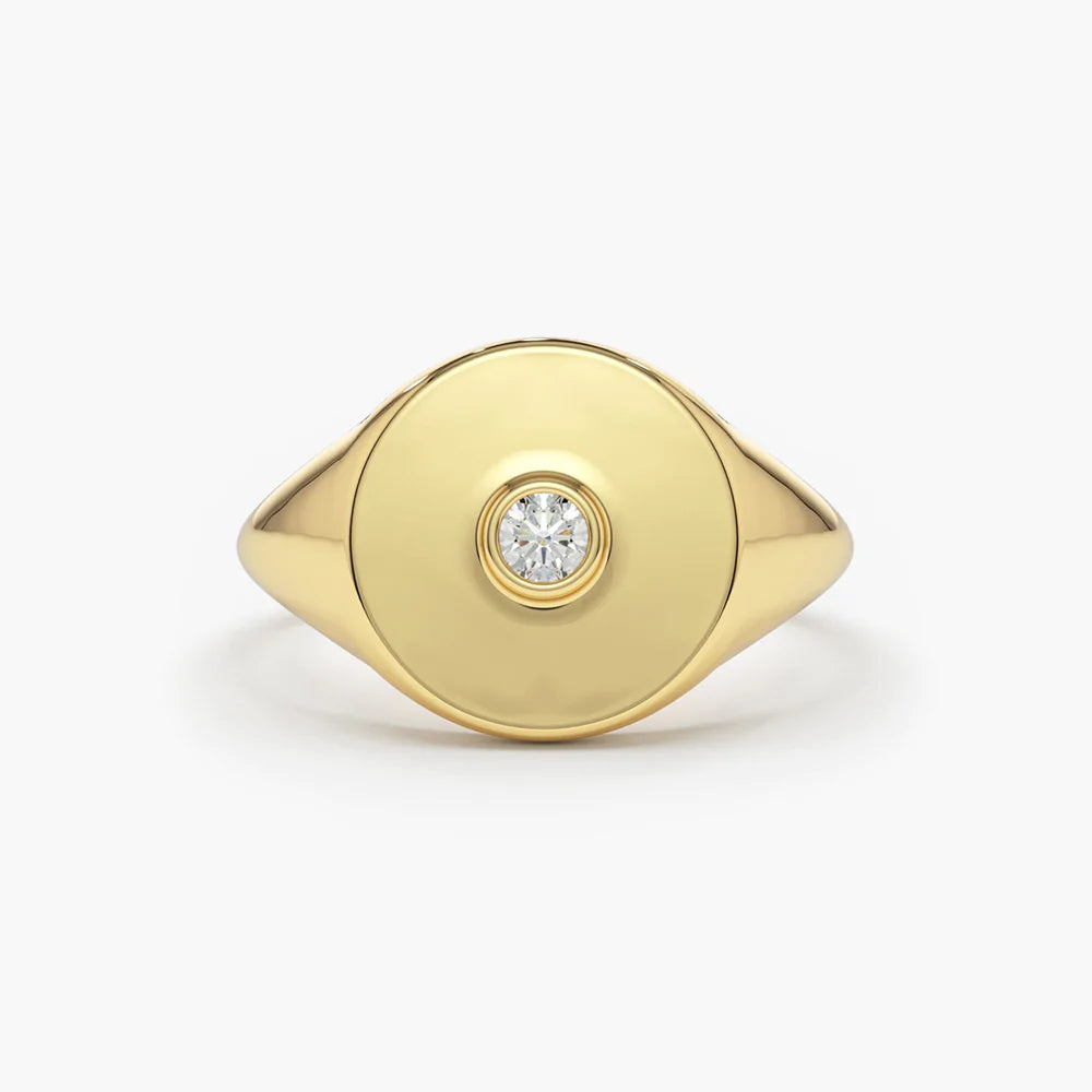 Solid Gold Diamond Pinky Signet Ring