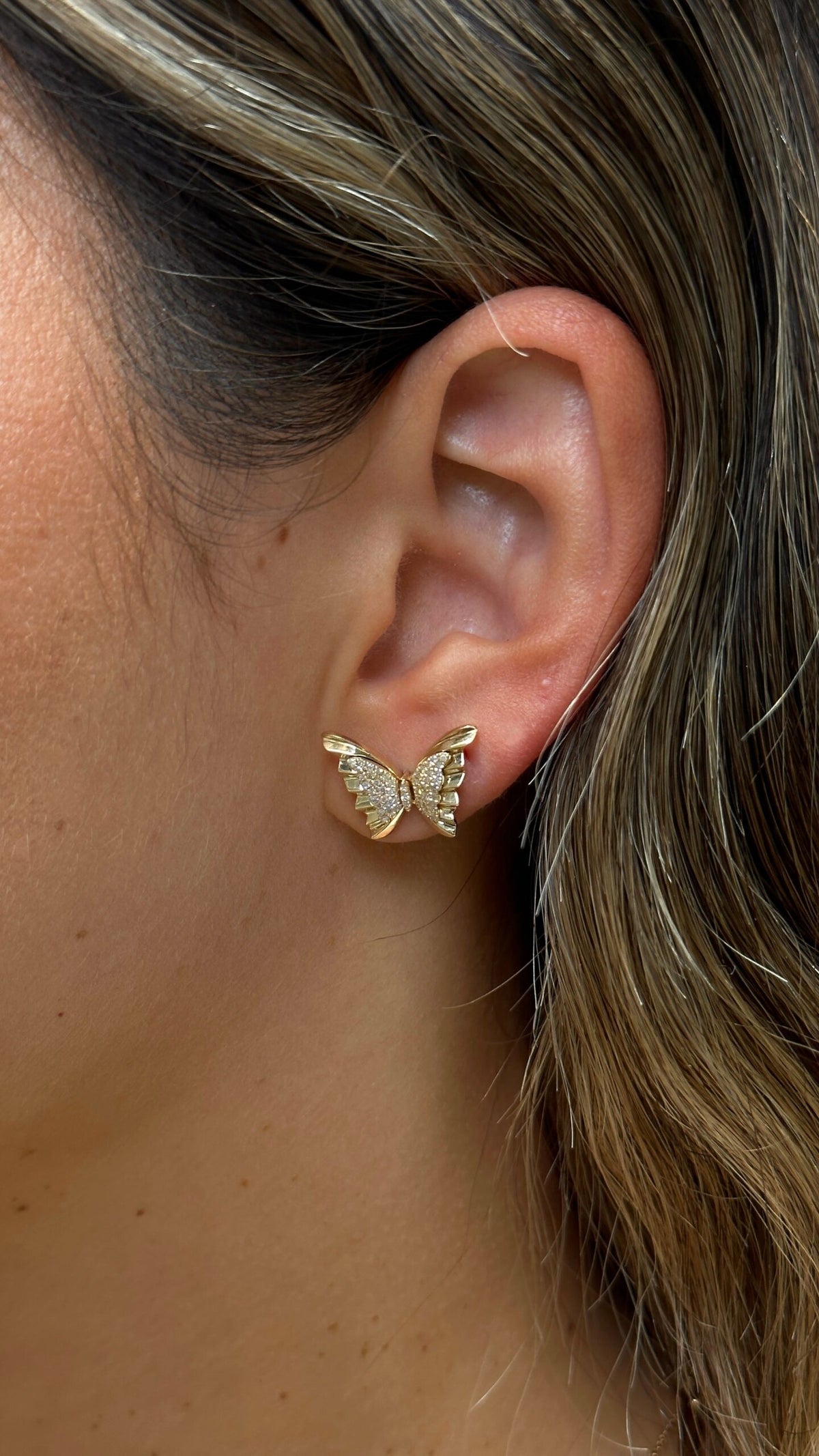 Solid Gold Diamond Butterfly Earring