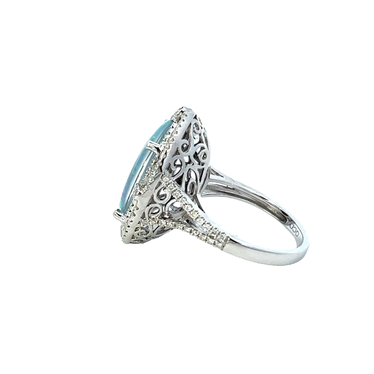 Solid Gold And Round Cut Diamond Oval Opal Ring