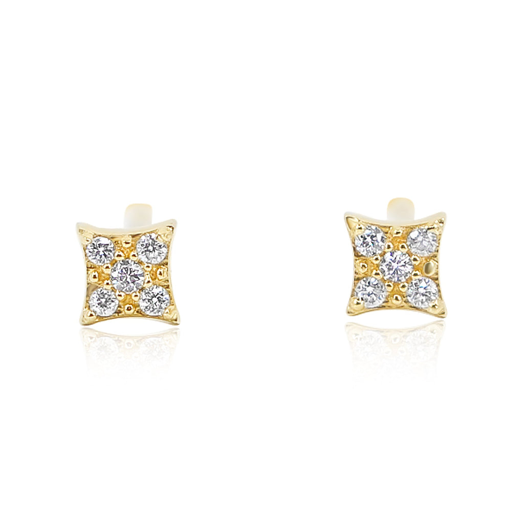 Solid Gold Diamond Square Stud Earring