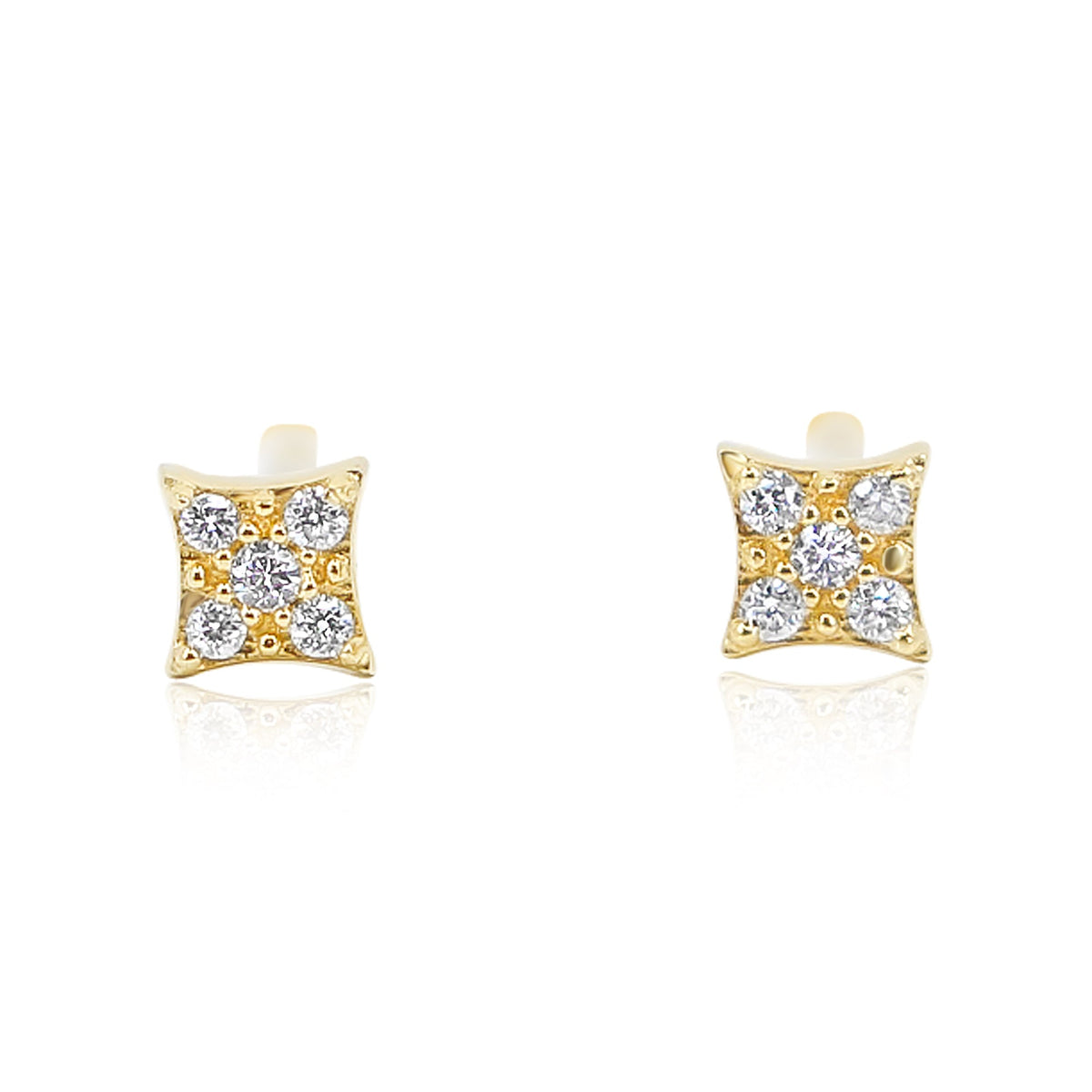 Solid Gold Diamond Square Stud Earring