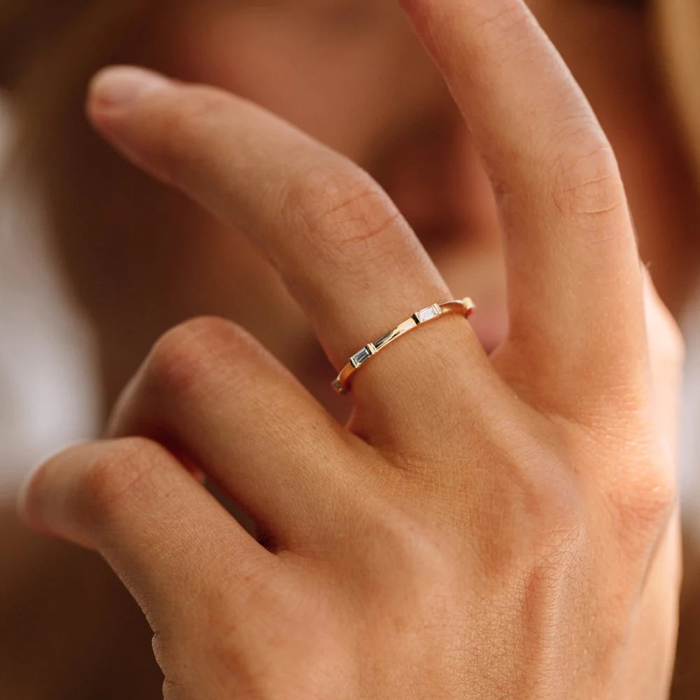 Solid Gold Stackable Baguette Diamond Eternity Ring
