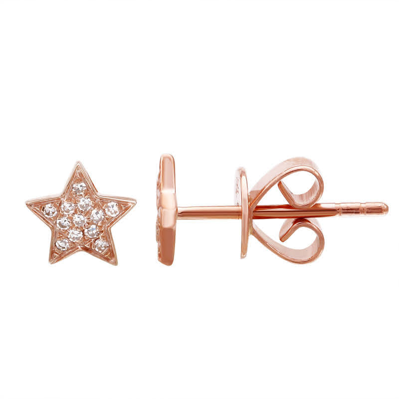 Solid Gold Diamond Small Star Stud Earring