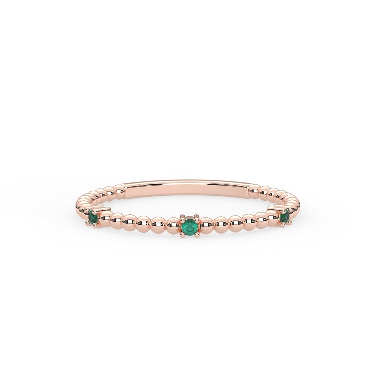 Solid Gold Three Stone Natural Emerald Ring