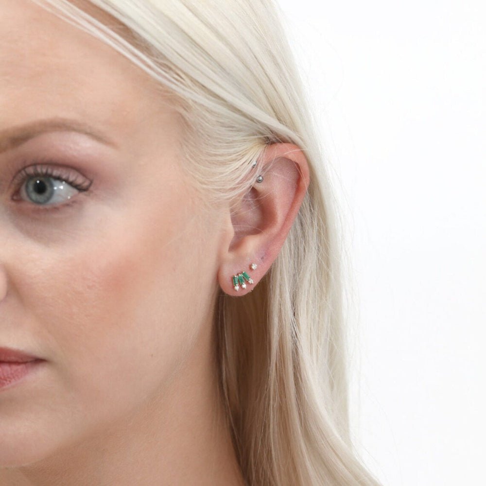 Solid Gold Baguette Emerald Diamond Earrings