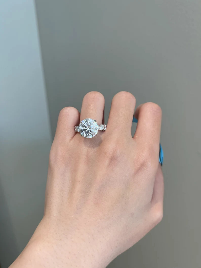 Solid Gold 6 Carat Brilliant Round Moissanite Engagement Ring - Style