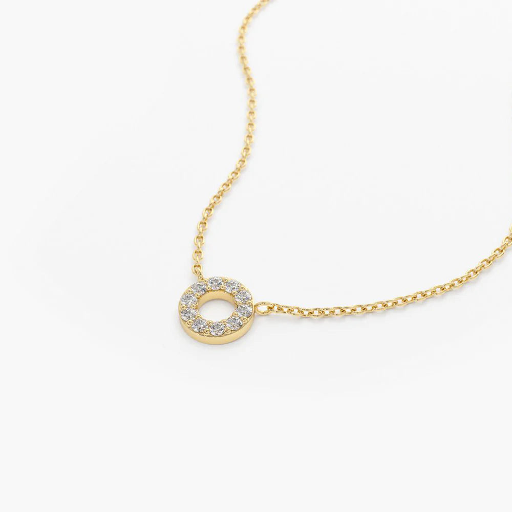 Solid Gold Mini Diamond Circle Necklace (924D3E)