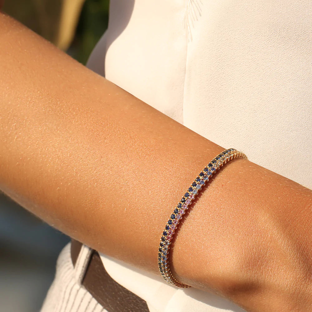 Solid Gold Yellow Gold Rainbow Sapphire Continuous Tennis Bracelet⁠