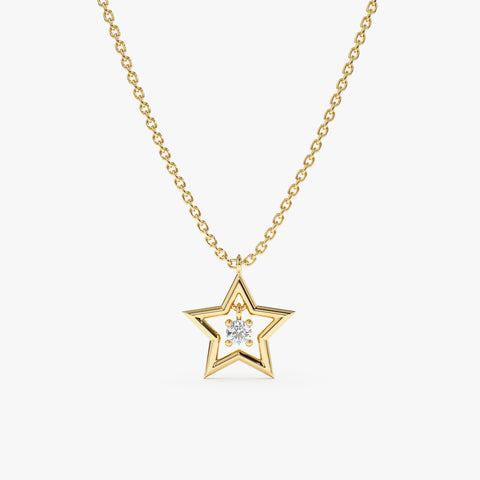 Solid Gold Single Diamond Star Necklace (C35C50)