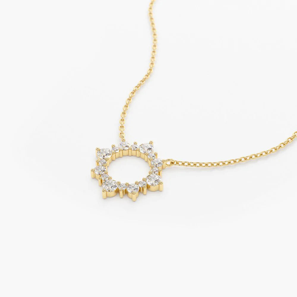 Solid Gold Diamond Sun Circle Necklace