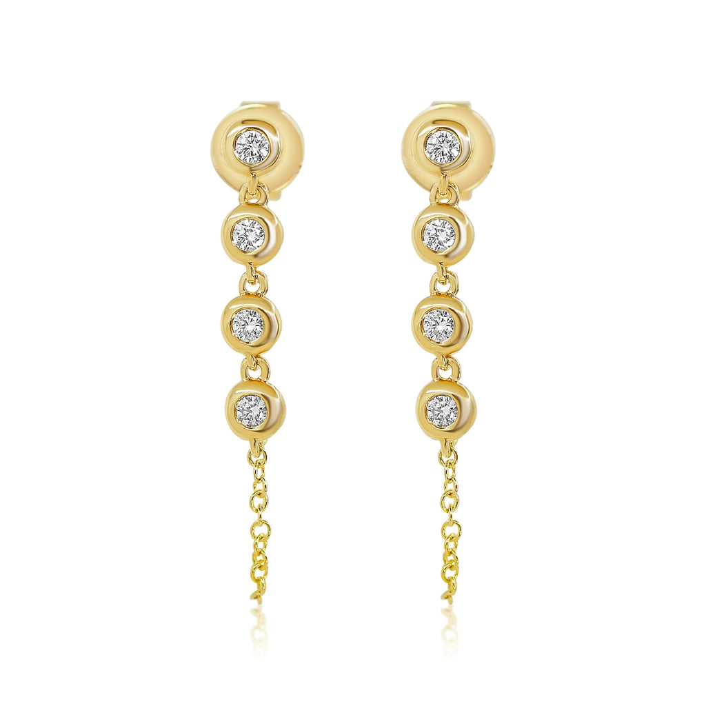 Solid Gold Four Diamond Bezel Chain Loop Earring