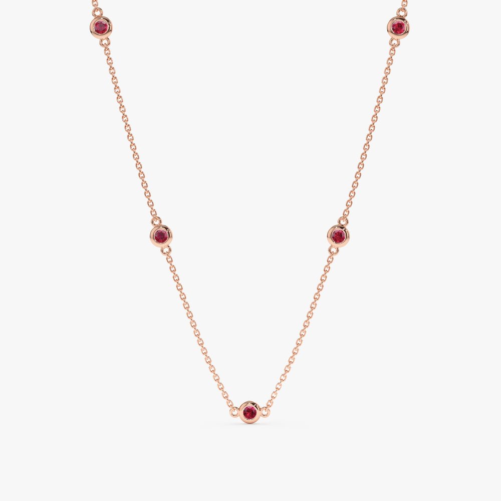 Solid Gold Ruby Station Necklace (AF0210)