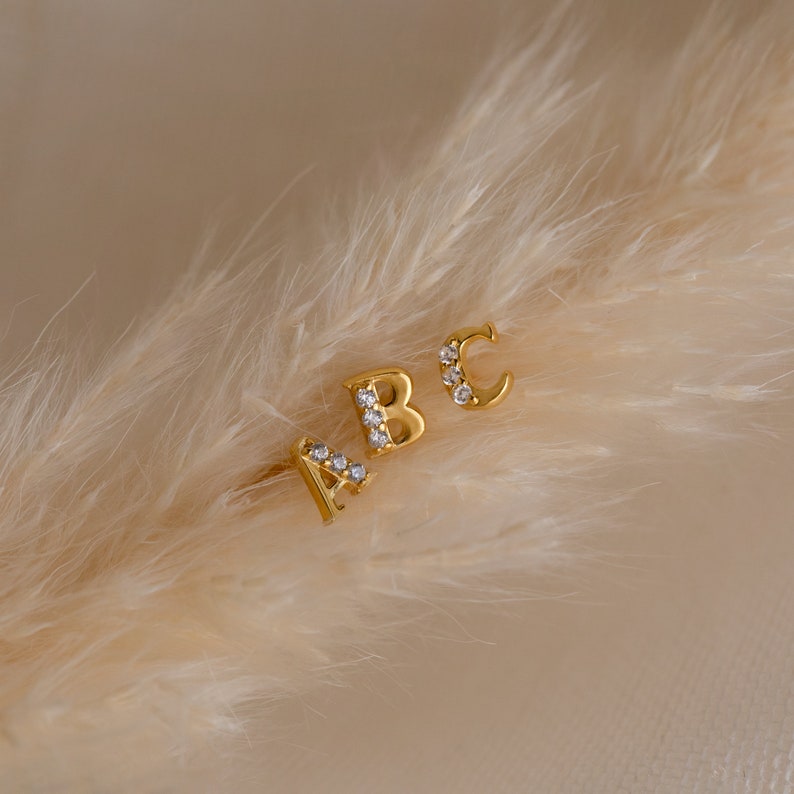 Solid Gold Diamond Letter Stud Earring