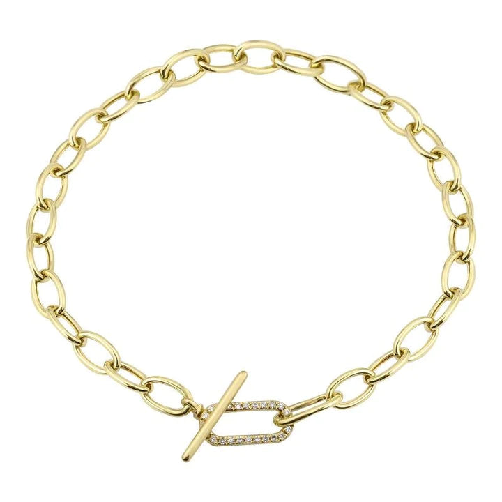 Solid Gold With Diamond Link Toggle Bracelet (082958)