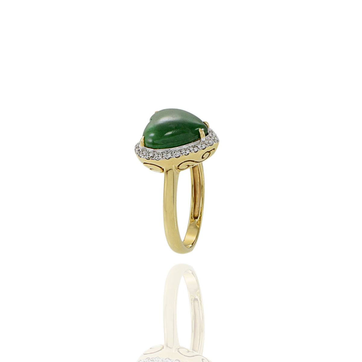 Solid Gold Jade And Diamond Heart Ring