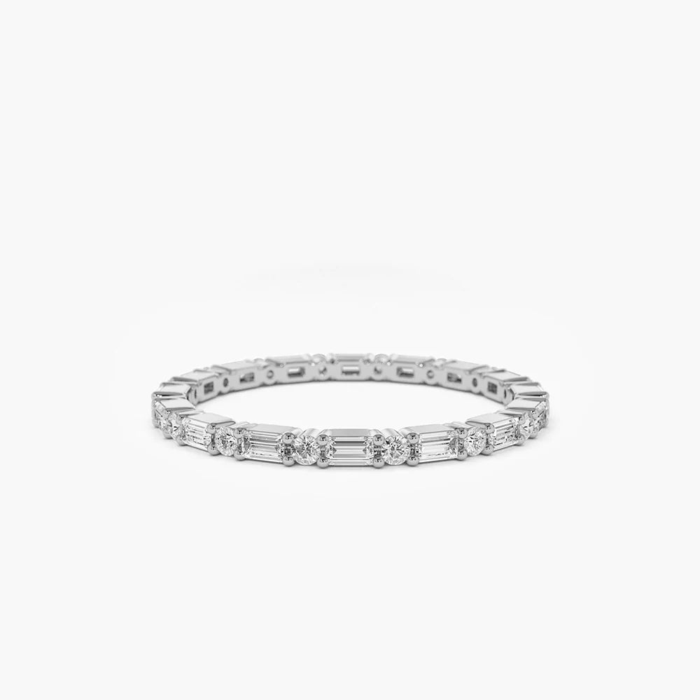 Solid Gold Alternating Baguette & Round Diamond Full Eternity Ring