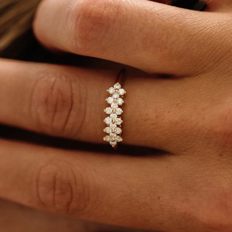 Solid Gold Diamond Cluster Anniversary Ring