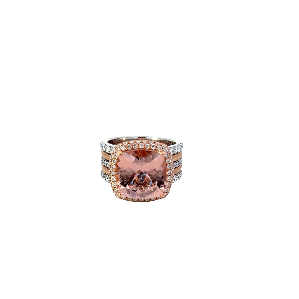 18K Solid Gold Morganite and Diamond Ring