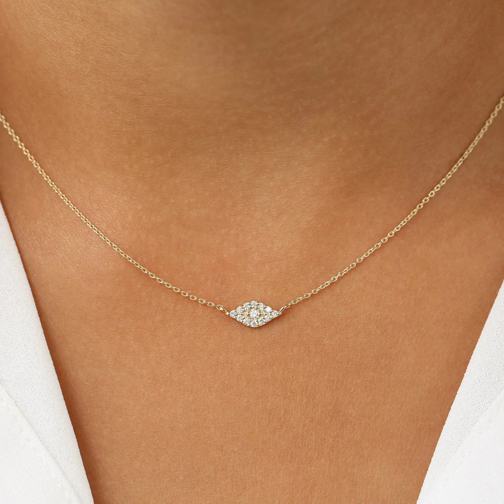 Solid Gold Diamond Evil Eye Necklace