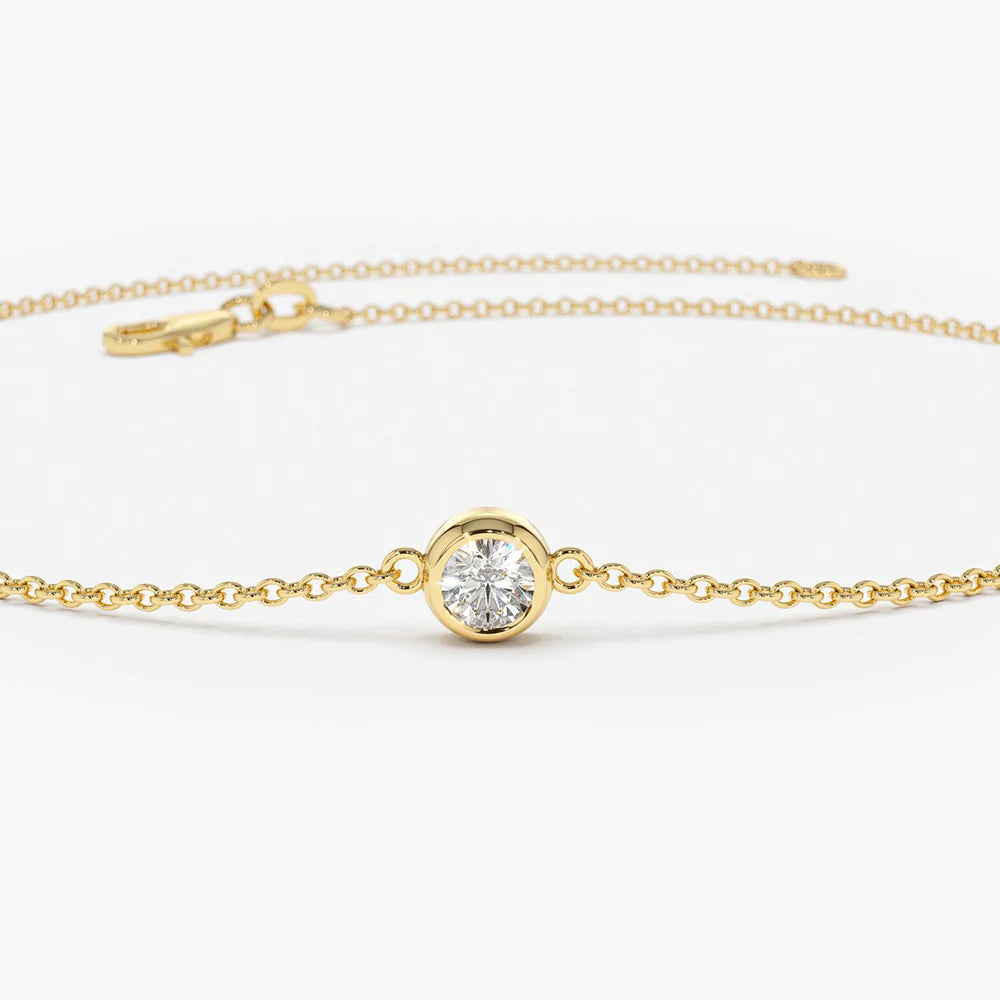 Solid Gold Dainty Lab-Grown Diamond Solitaire Bracelet