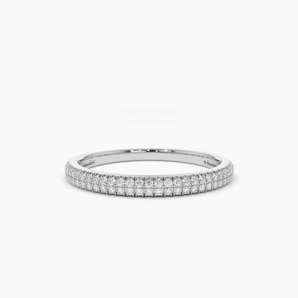 Solid Gold Double Row Micro Pave Diamond Ring