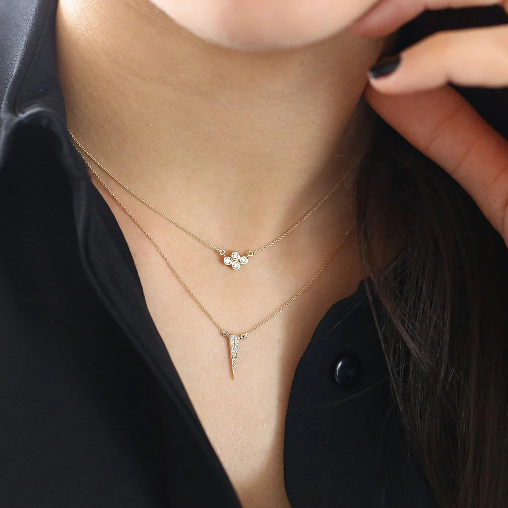 Solid Gold Four Stone Diamond Cluster Necklace