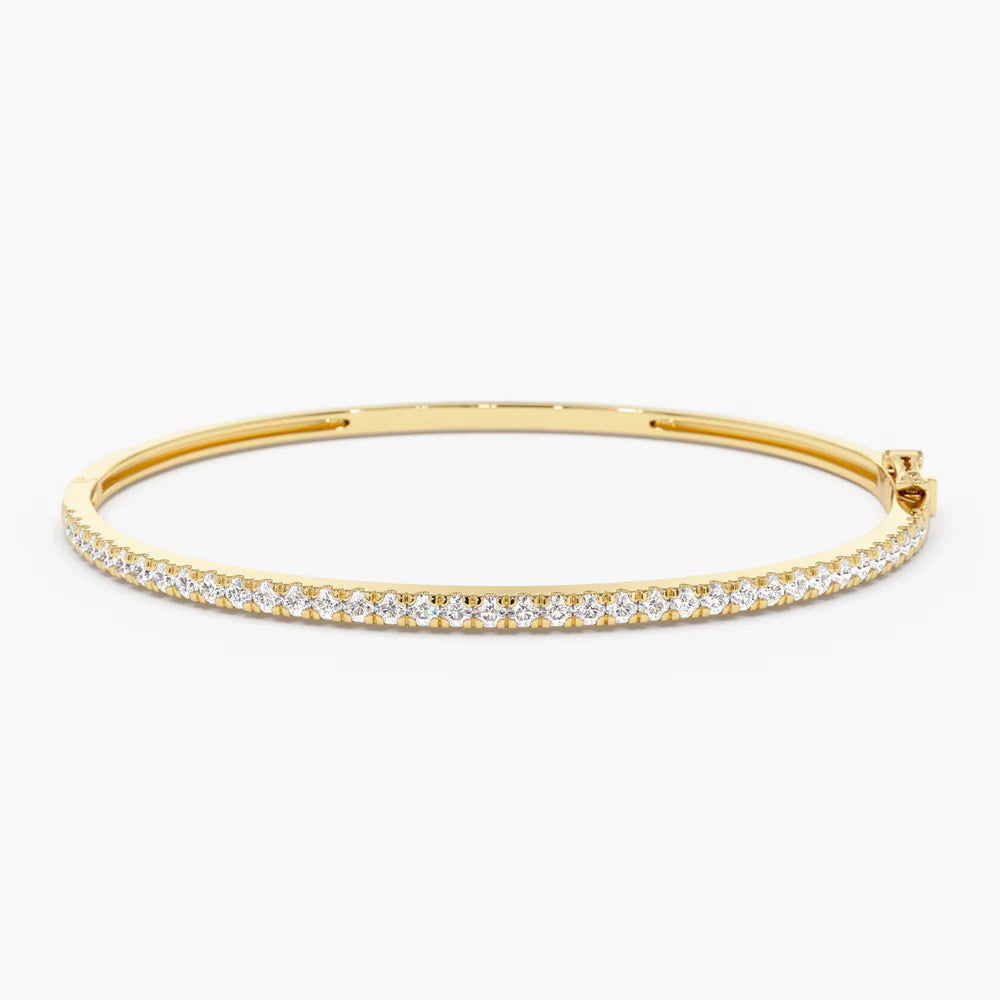 Solid Gold Stacking Micro Pave Diamond Bangle 0.90 ctw