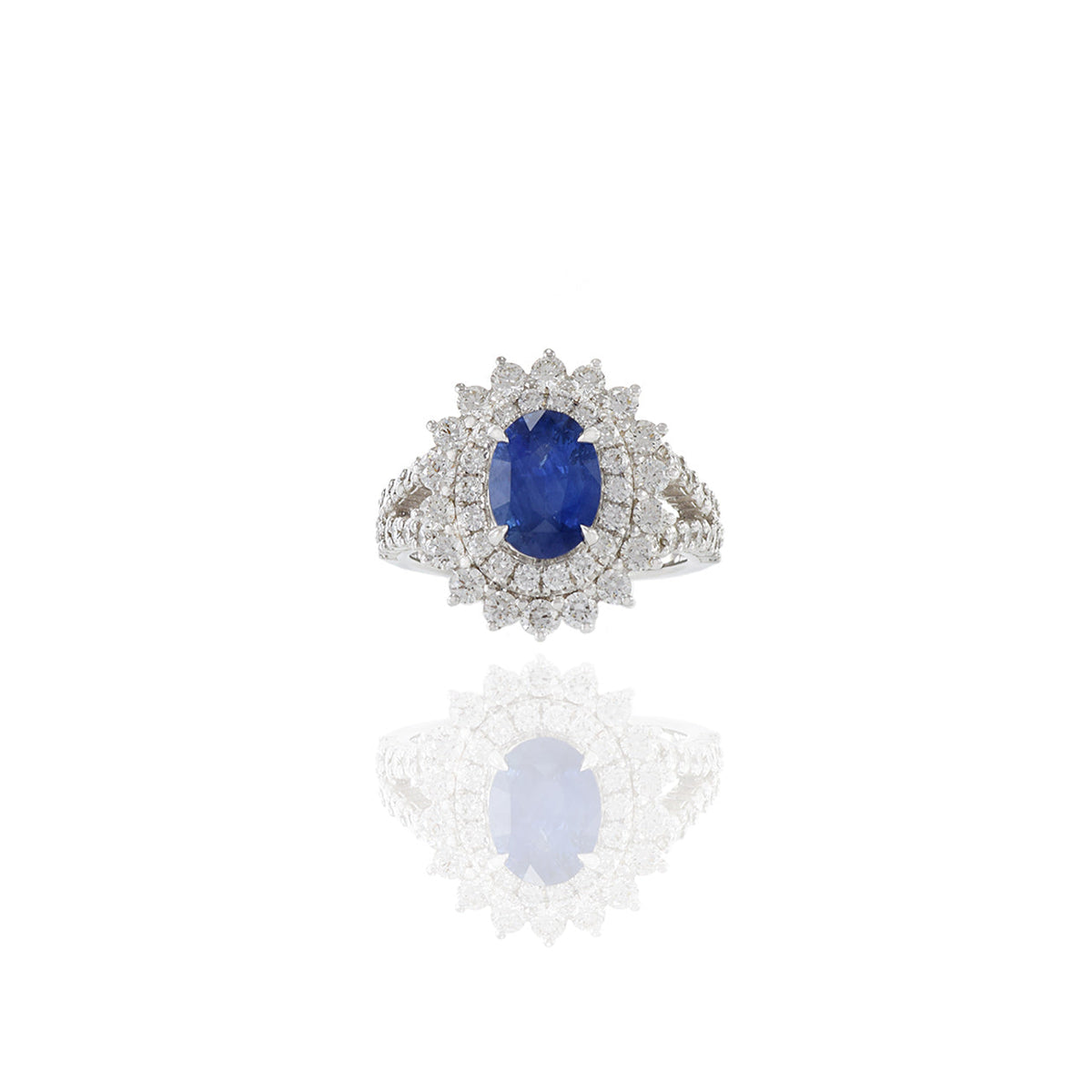Solid Gold Oval Sapphire and Diamond Ring (0E59C3)