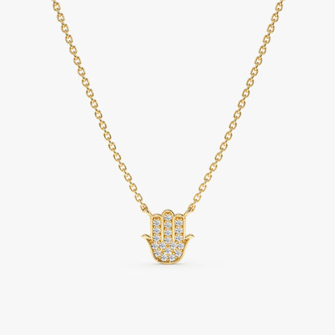 Solid Gold Diamond Hamsa Necklace (40AD89)