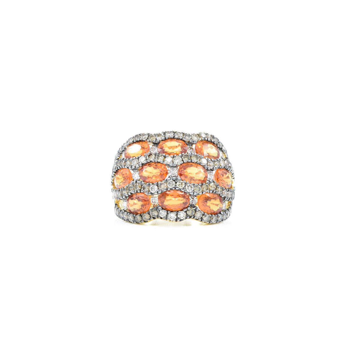 Solid Gold Champagne Diamond and Orange Sapphire Ring