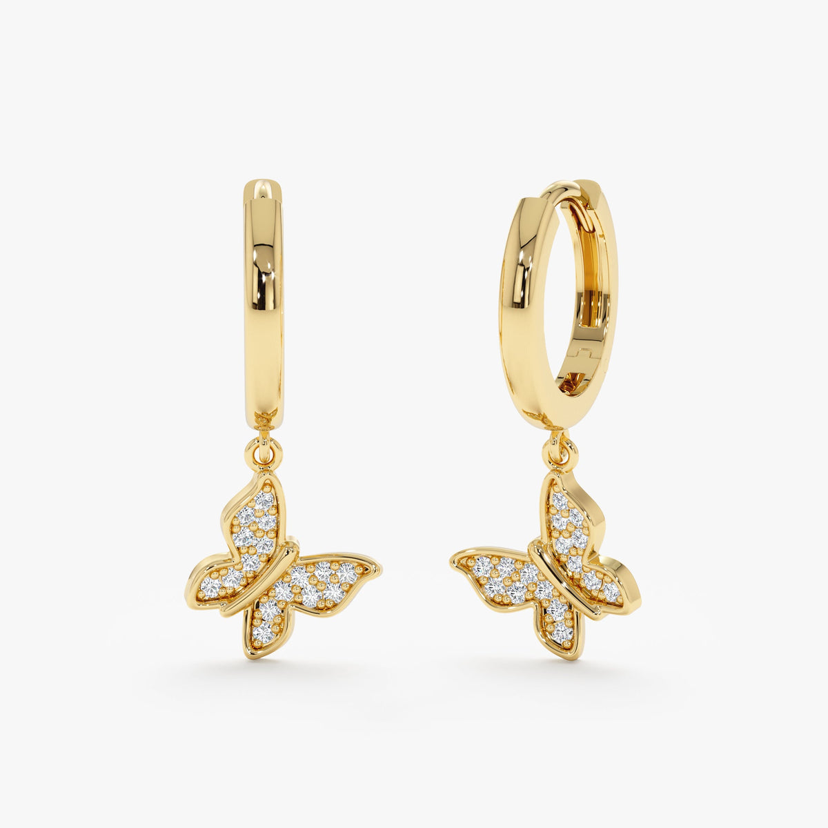 Solid Gold Diamond Butterfly Charm Huggies