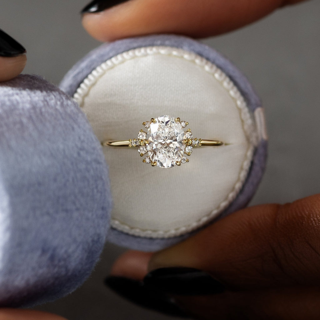Solid Gold 2 CT Stargaze Ring, Oval Cut Diamond Moissanite Engagement Ring