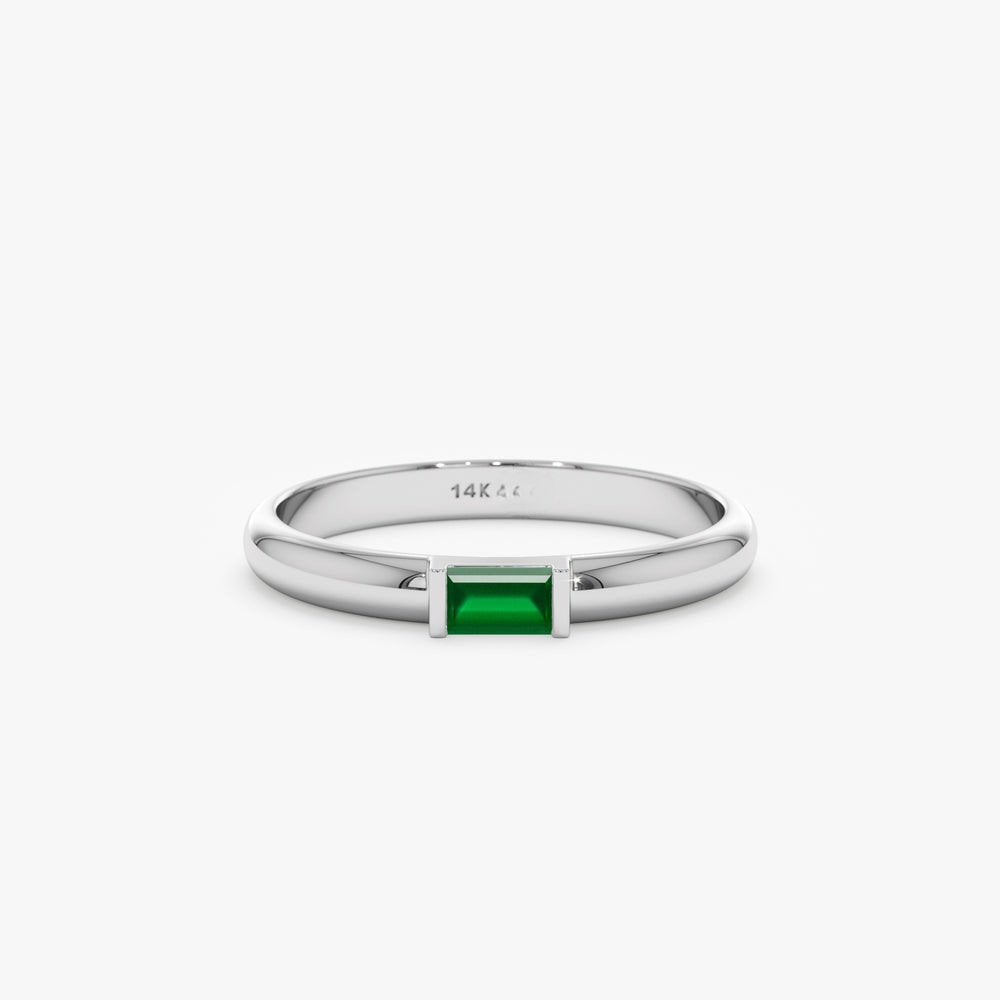 Solid Gold Baguette Emerald Dome Ring (004C03)