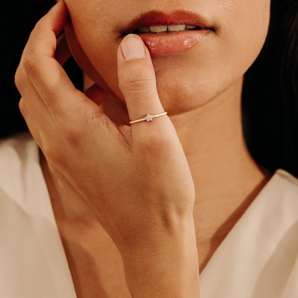 Solid Gold Petite Diamond Star Ring