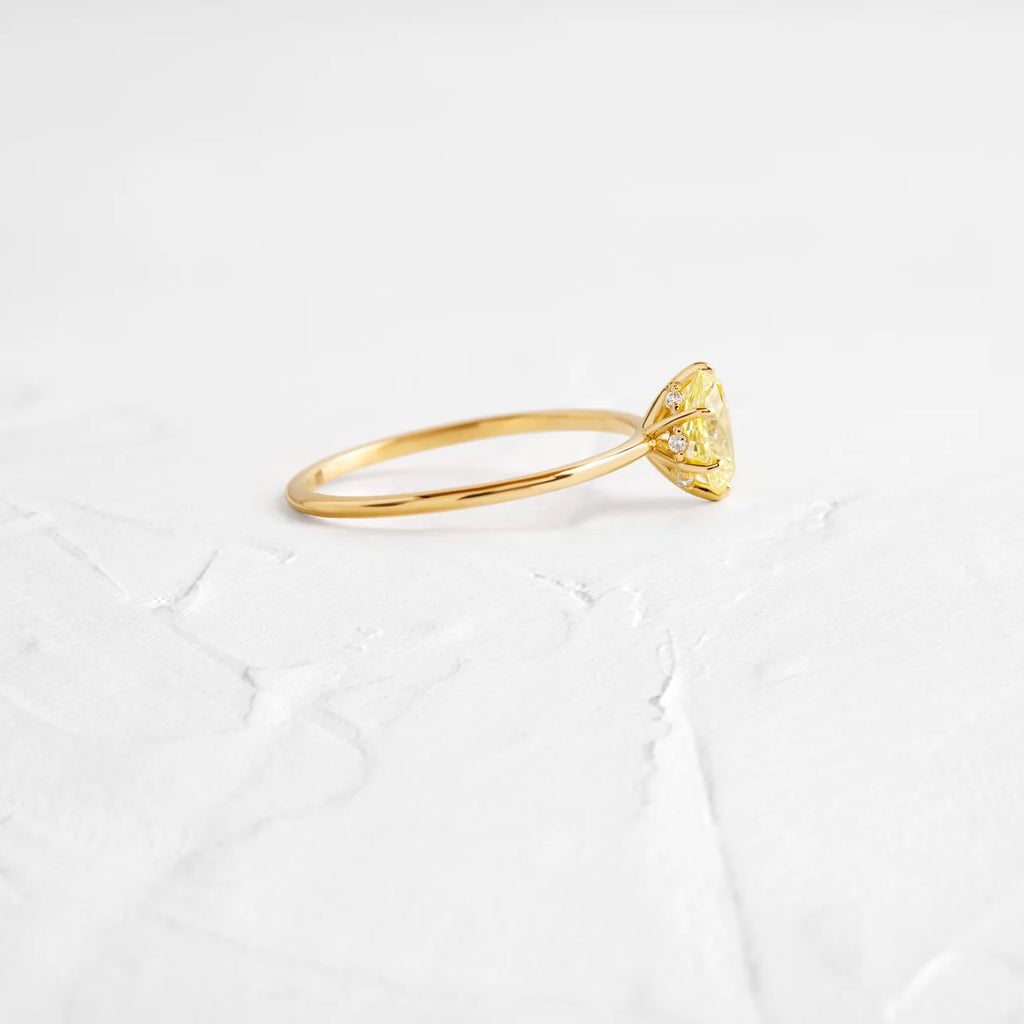 Solid Gold 0.64ct. Oval Cut Yellow Diamond Ring