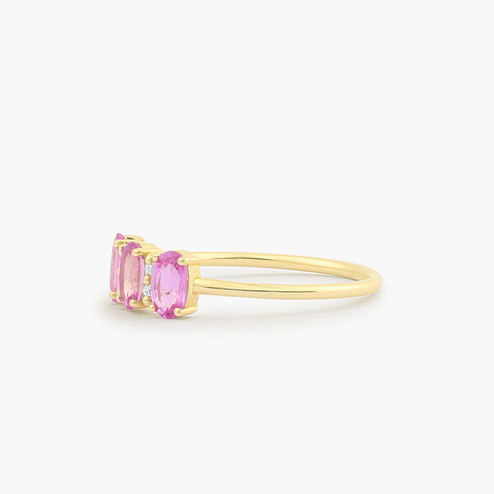 Oval Genuine Pink Sapphire and Moissanite Ring – 0.05ct Total, 1.3MM Band, photo 4