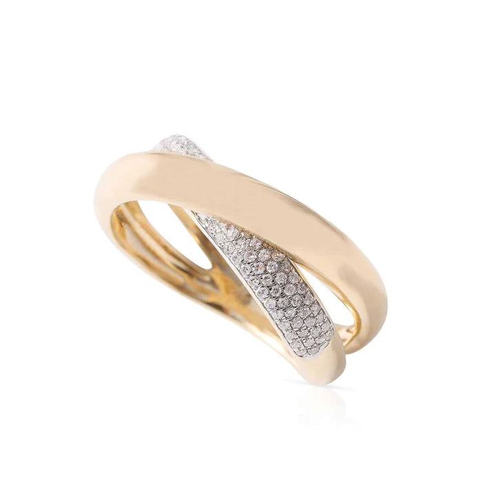 14K Solid Gold Double Crisscross Gold And Diamond Ring