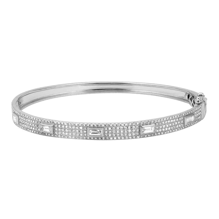Solid Gold Diamond Pave Bangle With Inset Baguette Diamonds