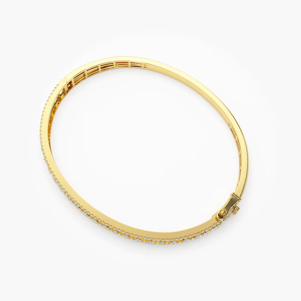 Solid Gold Baguette & Round Diamond Bangle Bracelet