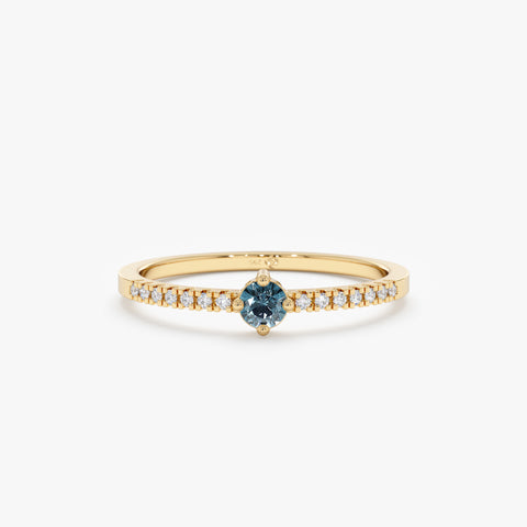 14K Solid Gold Blue Topaz and Diamond Engagement Ring