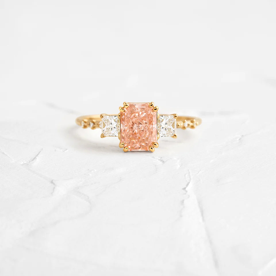 Solid Gold Turning Point Ring, 1.23ct. Moissanite Pink Diamond