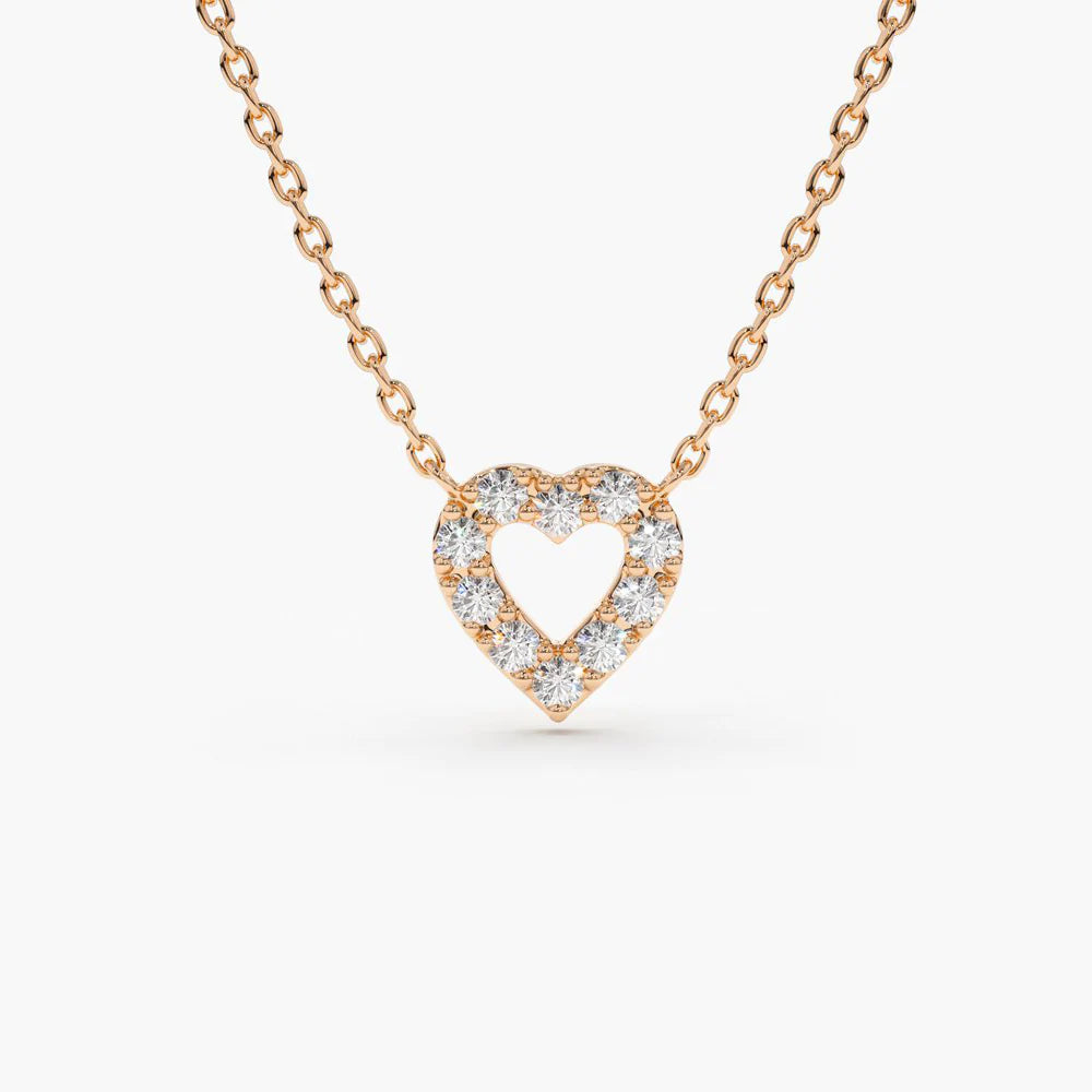 Solid Gold Tiny Diamond Heart Necklace