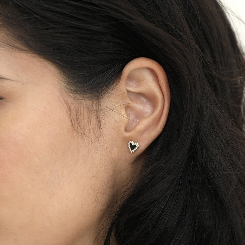 Solid Gold Diamonds Black Heart Studs