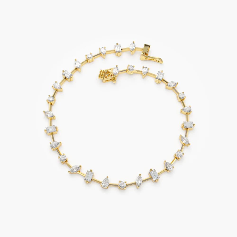 Solid Gold Multi-Shape Slant Diamond Bracelet