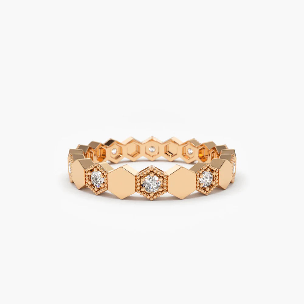 Solid Gold Honeycomb Diamond Eternity Wedding Band
