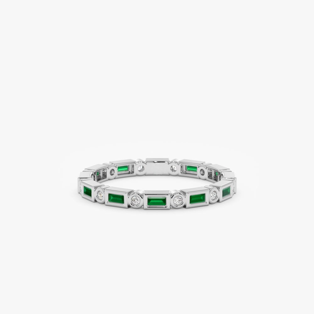 Solid Gold Diamond and Baguette Emerald Eternity Ring