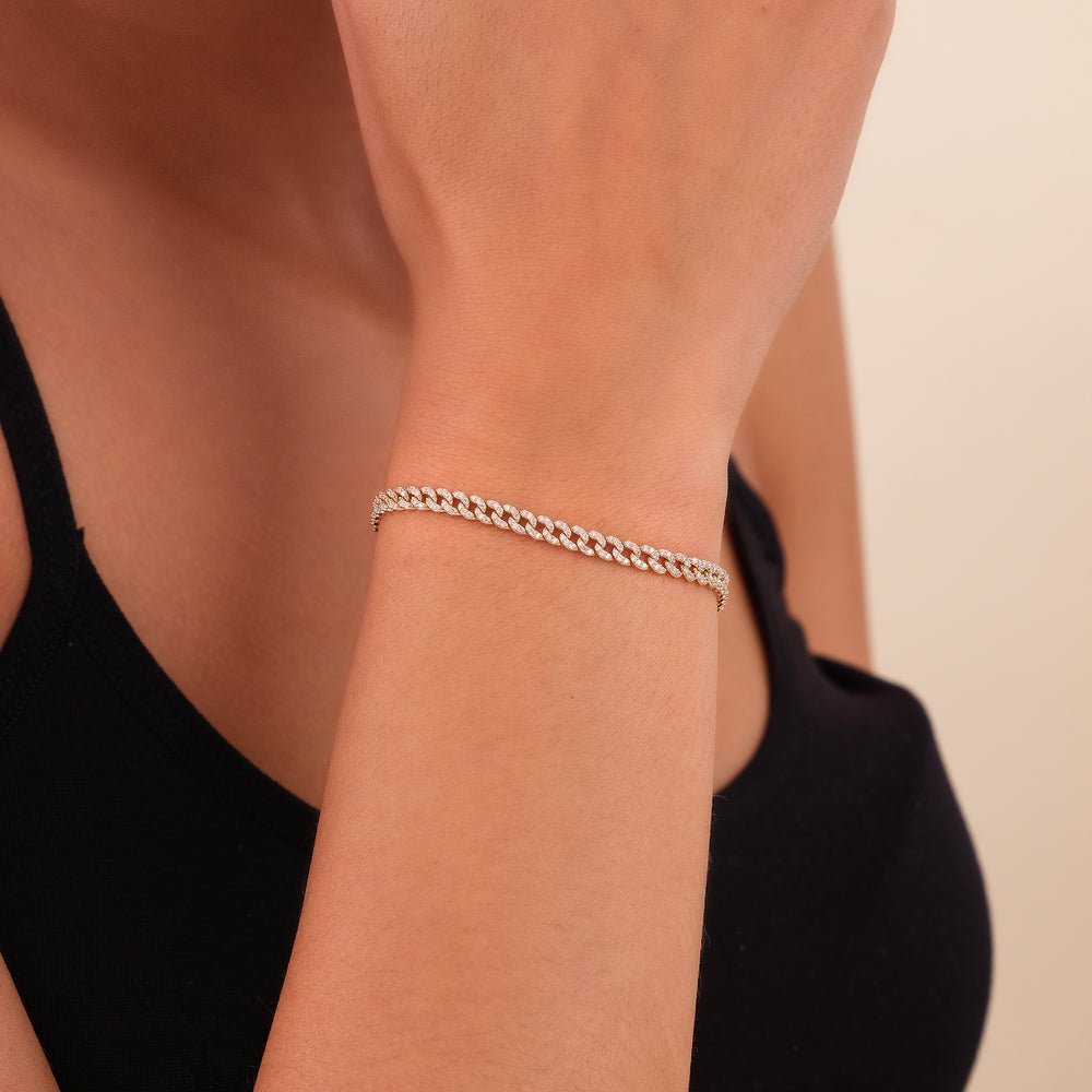 14K Solid Gold 1.07 CTW Diamond Cuban Chain Bracelet