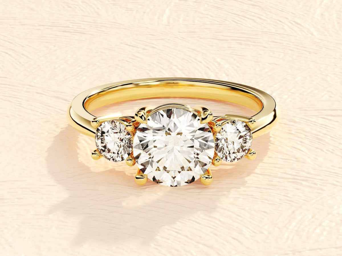 Solid Gold Tri Stone Anniversary Solitaire Ring 3 ct. Lab Grown Diamond