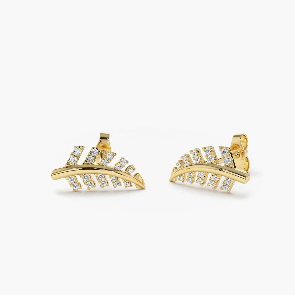 Solid Gold Diamond Leaf Earrings