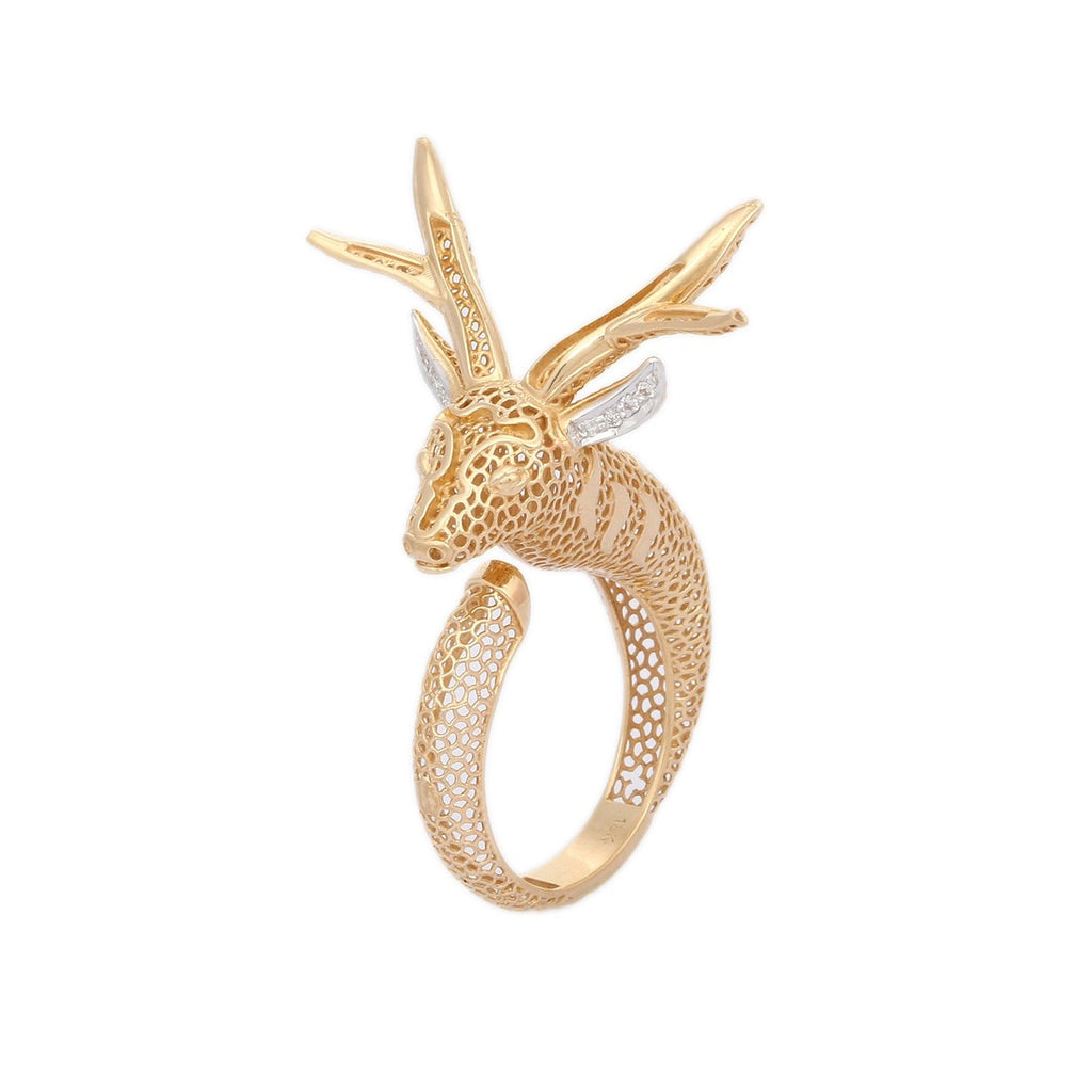 Solid Gold Diamond Textured Reindeer Ring